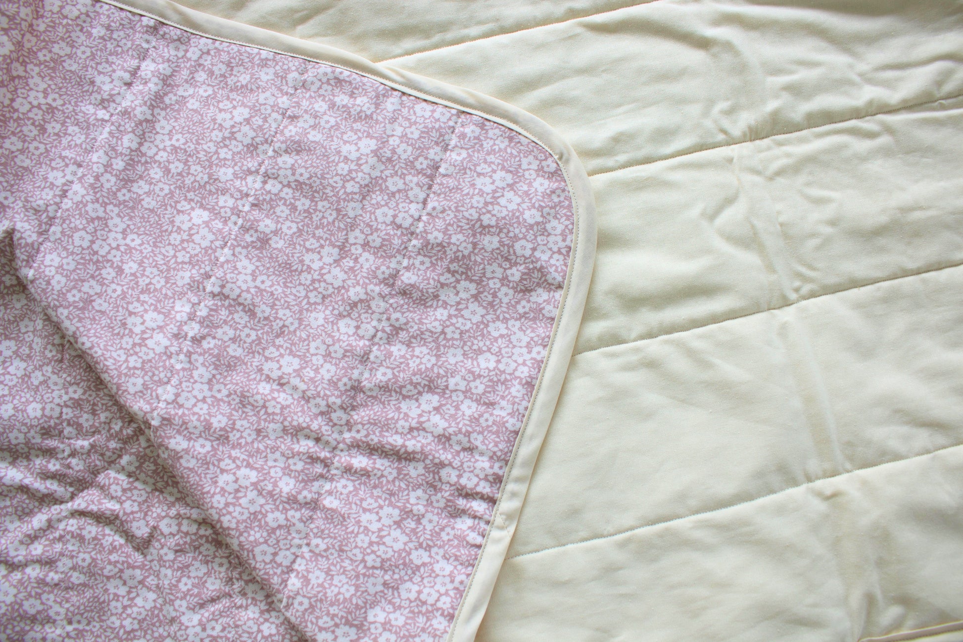 pink floral whole cloth quilt for kids