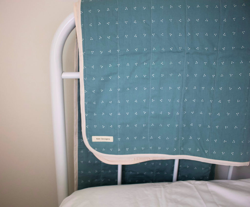 Teal whole cloth quilt for kids