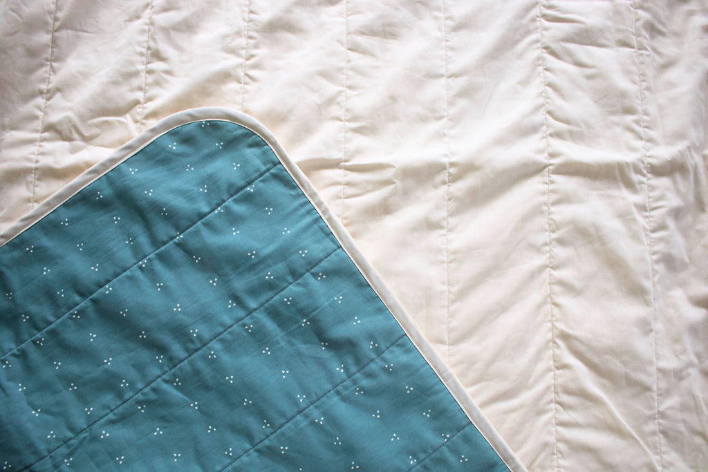 Teal whole cloth quilt for kids