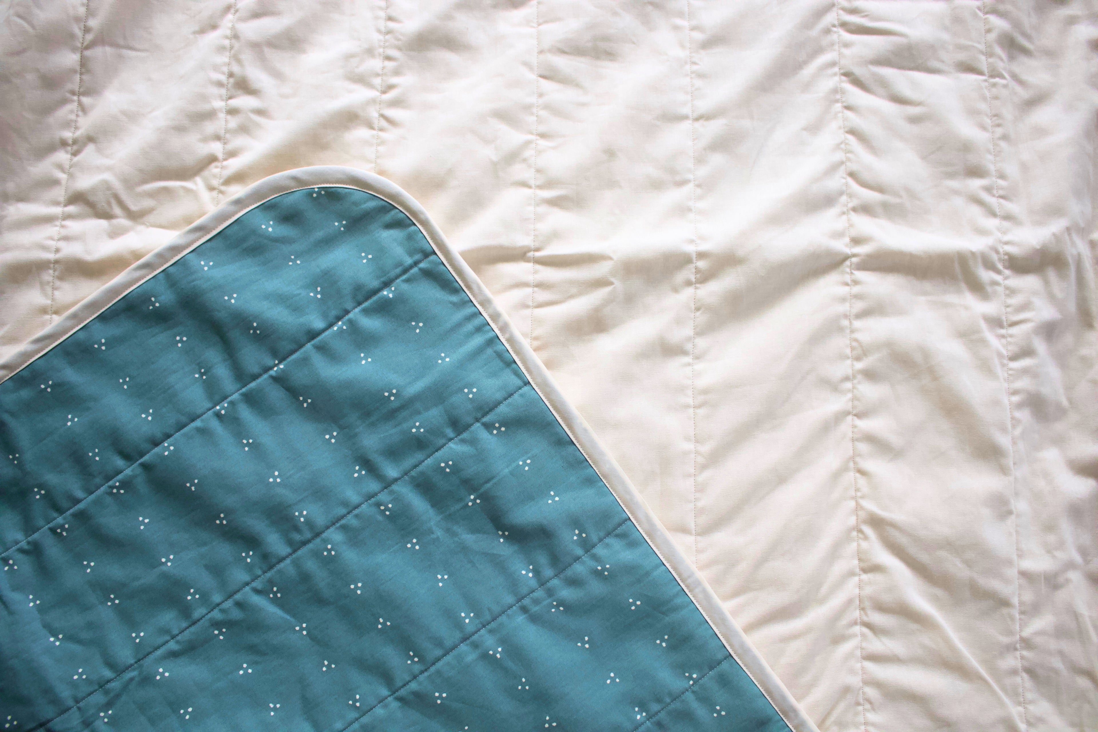 Teal whole cloth quilt for kids