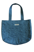 handmade cotton tote bag blue navy leaf